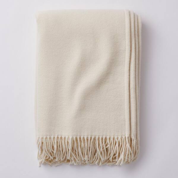The Company Store Lambswool Solid Ivory Woven Throw Blanket