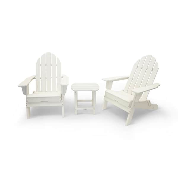 LuXeo Balboa White Outdoor Patio Plastic Adirondack Chair and Table Set (3-Piece)