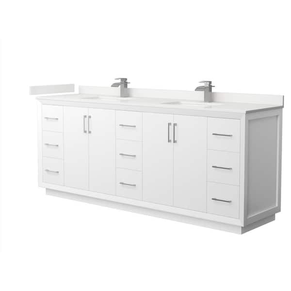 Wyndham Collection Strada 84 in. W x 22 in. D x 35 in. H Double Bath Vanity in White with White Quartz Top
