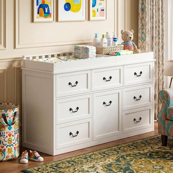brown kids dresser white Kingdely 58.7 in. W Pine Wood Dressers, Dressers, Changing Table with 8 Drawers, Open Shelf and Cabinet Storage L-THD-330200-01-c2 ASOS DESIGN satin asymmetric Ethiopian fashion Size:5X (30-32) 【 MULTIPURPOSE DRESSER TV