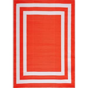 Paris Orange and White 10 ft. x 14 ft. Folded Reversible Recycled Plastic Indoor/Outdoor Area Rug-Floor Mat
