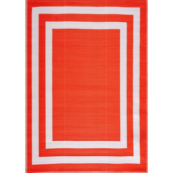 Paris Orange and White 10 ft. x 14 ft. Folded Reversible Recycled Plastic Indoor/Outdoor Area Rug-Floor Mat
