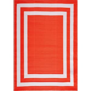 Paris Orange and White 6 ft. x 9 ft. Folded Reversible Recycled Plastic Indoor/Outdoor Area Rug-Floor Mat