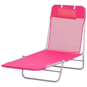 Metal Adjustable-Level Chaise Outdoor Sun Lounge Chair in Pink for The Beach or Patio with Folding Design & Sturdy Frame