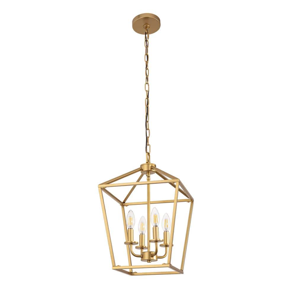 Briignite 8 in. Gold 4-Light Geometric Open Cage Pendant
