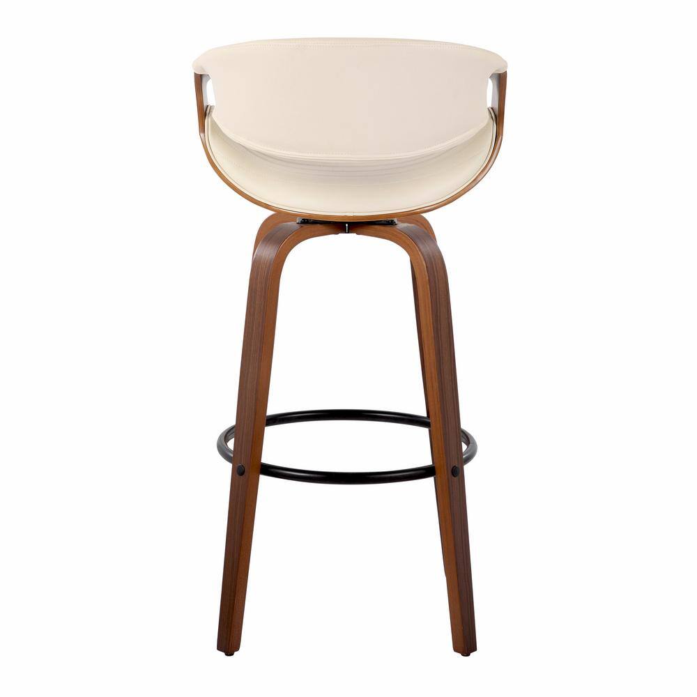 Walnut and Cream Swivel Bar Stools with Metal Footrest