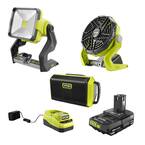 ONE+ 18V Cordless 3-Tool Campers Combo Kit with Work Light, Speaker, Fan, 1.5 Ah Battery, and Charger