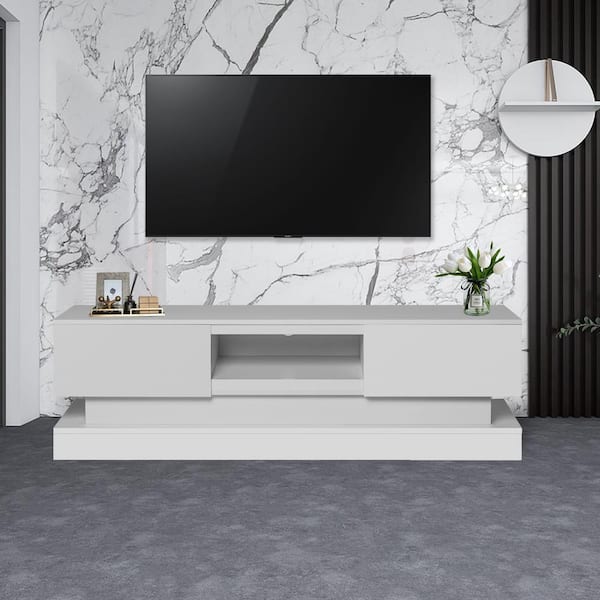 Modern White TV Stand TV Console Fits TVS Up to 55 in. with LED Lights and Drawers