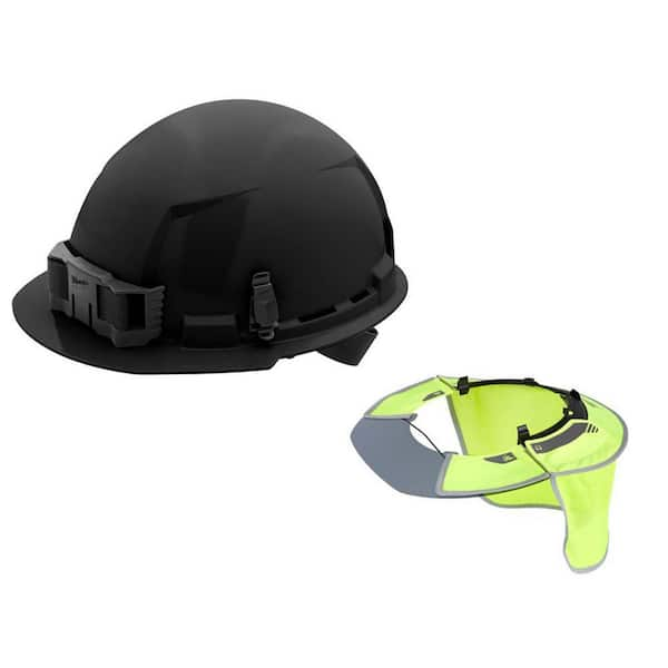 Milwaukee BOLT Black Type 1 Class E Front Brim Non Vented Hard Hat with 4 Point Ratcheting Suspension with BOLT Visor and Sunshade 48 73 1110 48 73 1072 The Home Depot