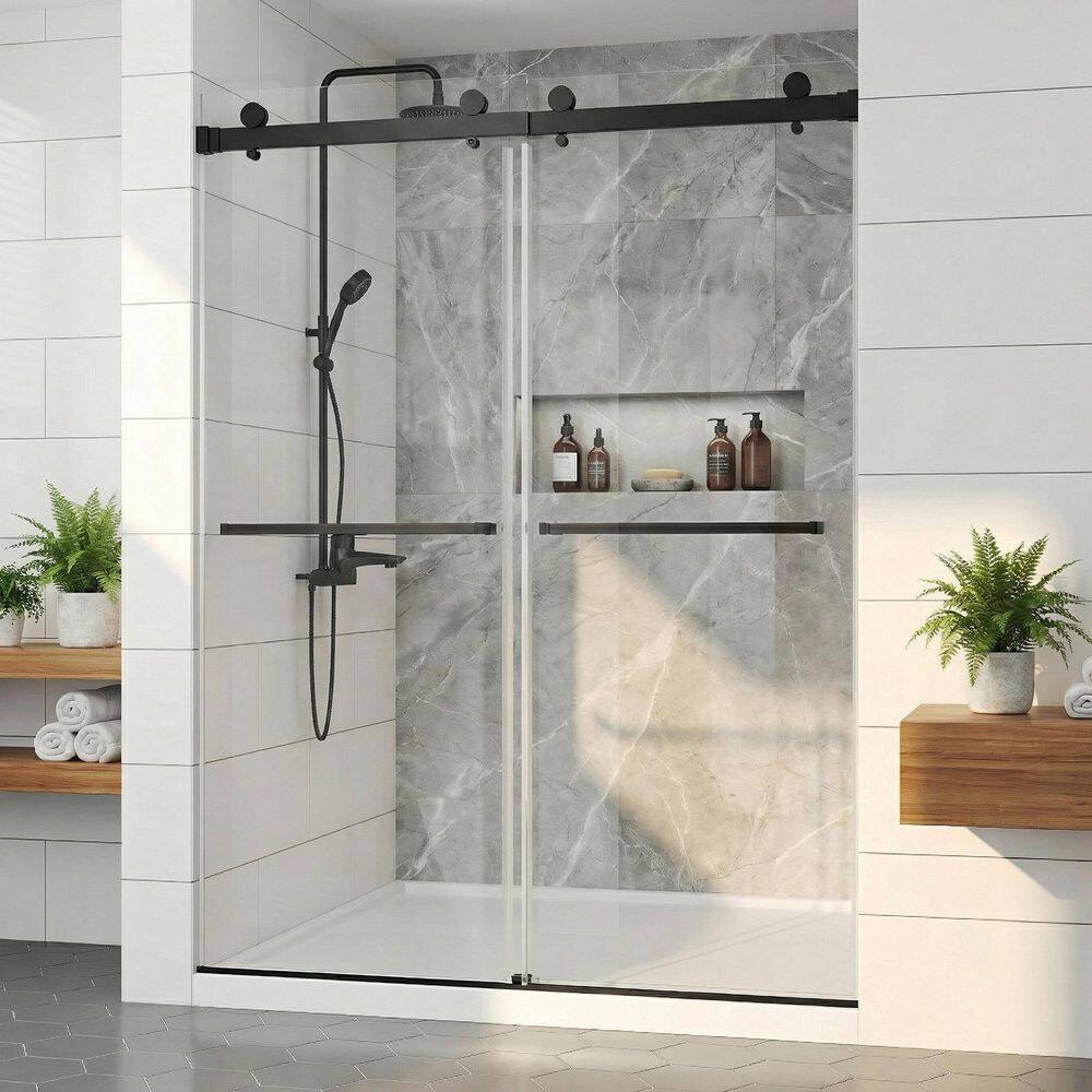 56-60 in. W x 76 in. H Nano Coated Frameless Sliding Shower Door in Matte Black with 10mm (3/8 in.) Clear Glass price history on PriceWatchPro