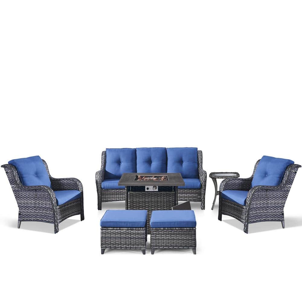 Carolina 7-Piece Wicker Patio Fire Pit Patio Seating Set with Cushions price history on PriceWatchPro