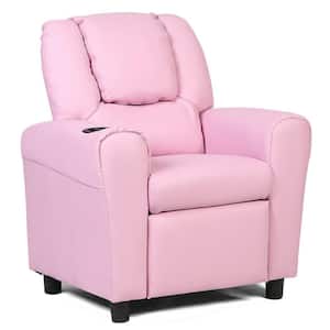 Pink Faux Leather Upholstery Kids Recliner Couch Chair with Cup Holder Black