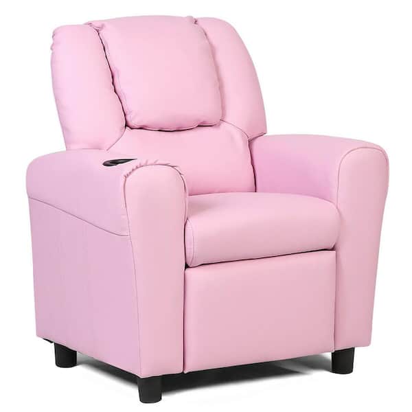 Costway Pink Faux Leather Upholstery Kids Recliner Couch Chair with Cup Holder Black