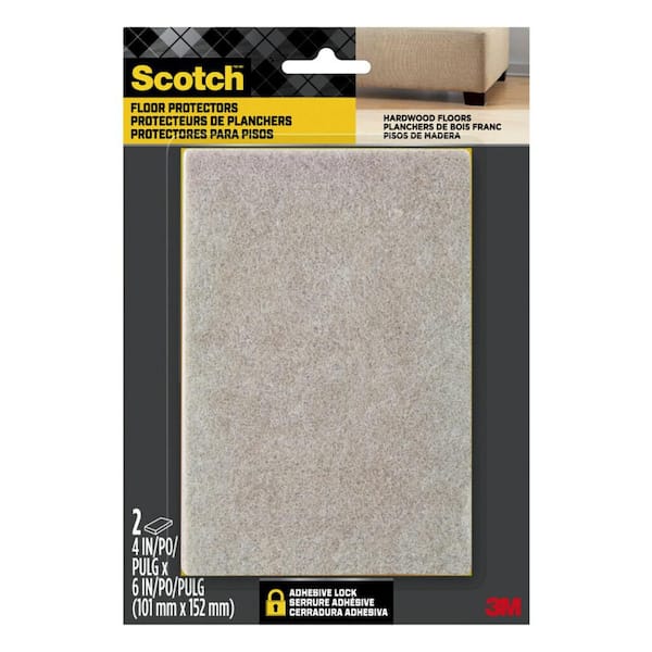 Scotch 4 in. x 6 in. Beige Rectangle Surface Protection Felt Floor Pads (2-Pack)