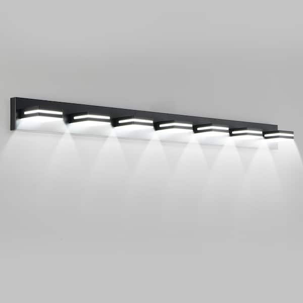 55 in. 7-Light Black LED Vanity Light Wall Sconce with Square Shade, Sleek Minimalist Design