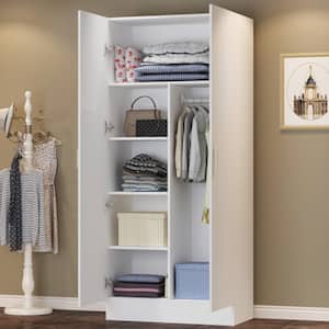 White 2-Doors Armoire Wardrobe with Hanging Rod and Storage Shelves 71 in. H x 31.5 in. W x 15.7 in. D