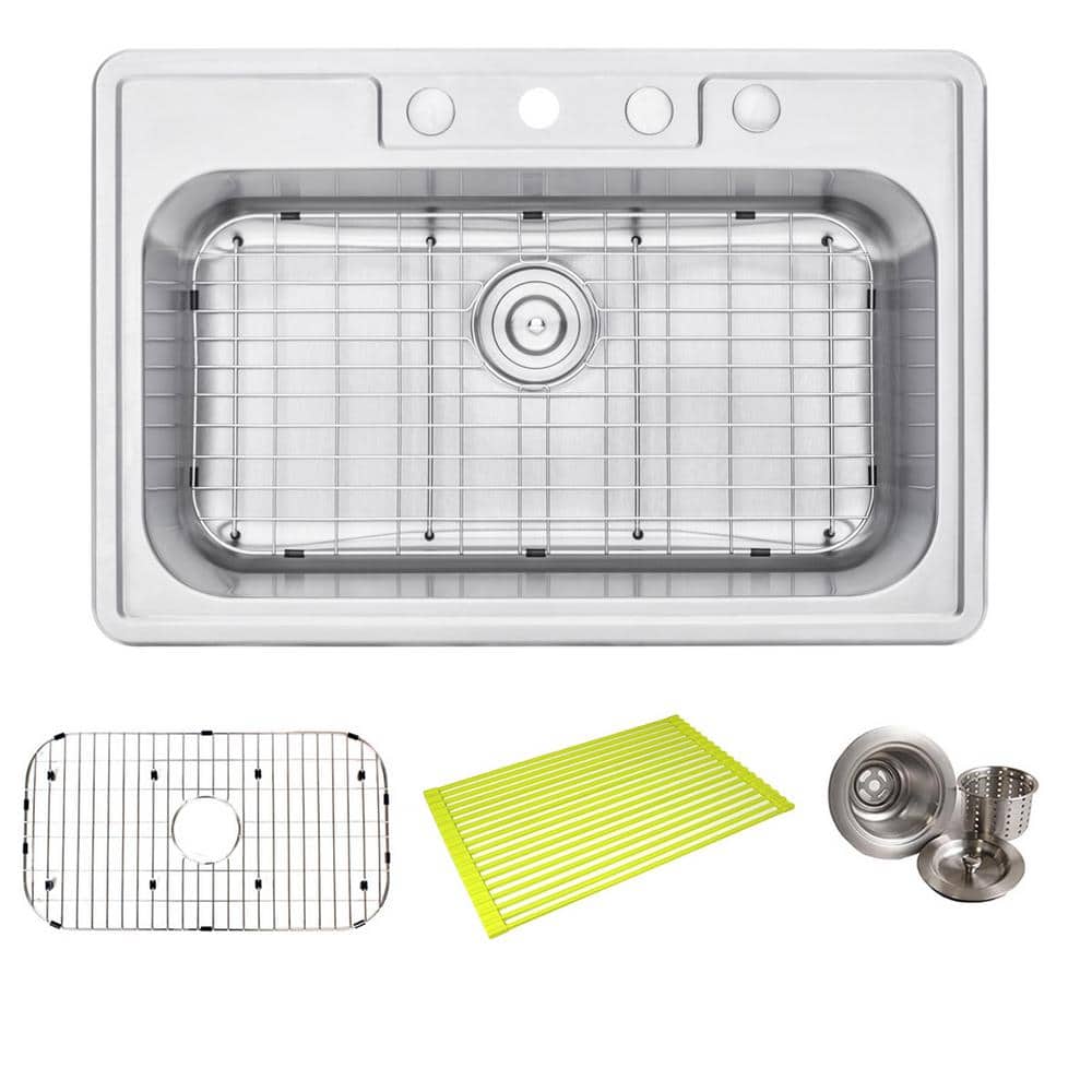 Topmount Drop In Stainless Steel 33 in. x 22 in. x 9 in. Deep 4 Faucet Hole