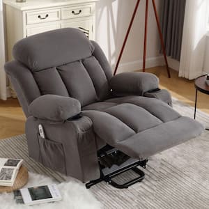 Light Gray Polyester Power Lift Massage Recliner Chair with USB Charge Port