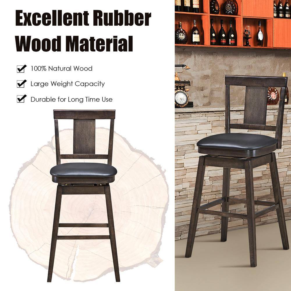 Walnut Finish Swivel Bar Stool Set, Faux Leather Cushion, Brown