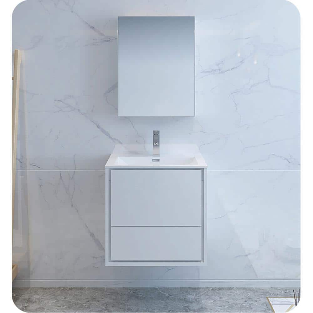 Glossy White 24" Solid Wood Wall-Mounted Modern Vanity Cabinet