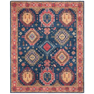 Heritage Navy/Red 8 ft. x 10 ft. Border Lodge Area Rug