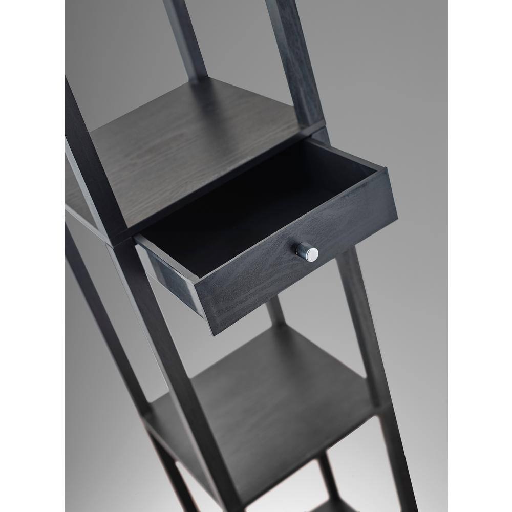 Black MDF Shelf Floor Lamp with Drawer and Lampshade