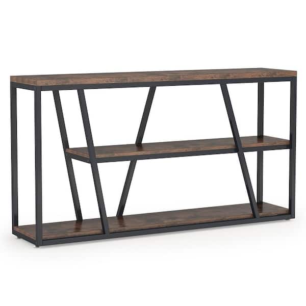 TRIBESIGNS WAY TO ORIGIN Benjamin 59 in. Rustic Brown Rectangle Wood Console Table with Storage Wood Shelf