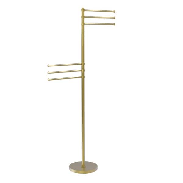 Towel Stand with 6-Pivoting 12 in. Arms in Satin Brass