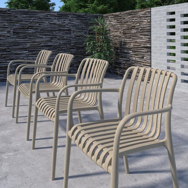 Lagoinha 4-Piece Cane and Resin Patio Dining Chair Set Sand