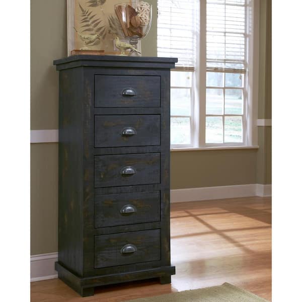 Progressive Furniture Willow 5-Drawer Distressed Black Lingerie Chest of Drawers
