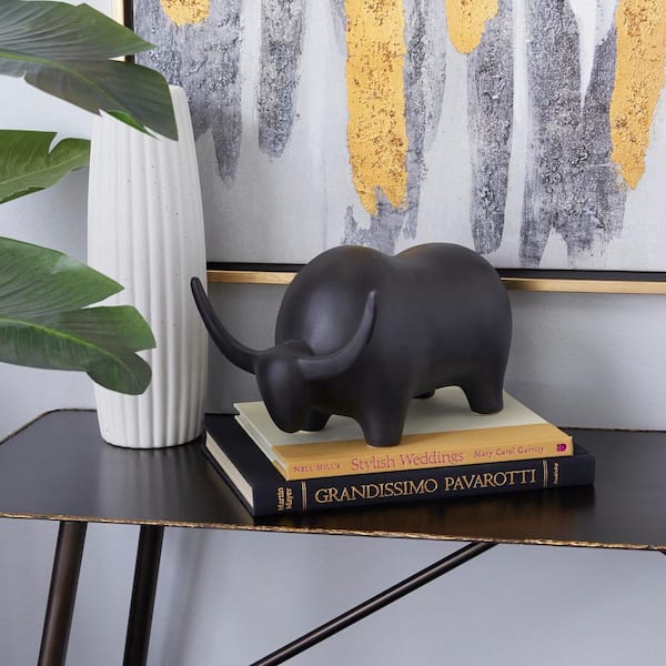11 in. x 7 in. Black Ceramic Bull Sculpture