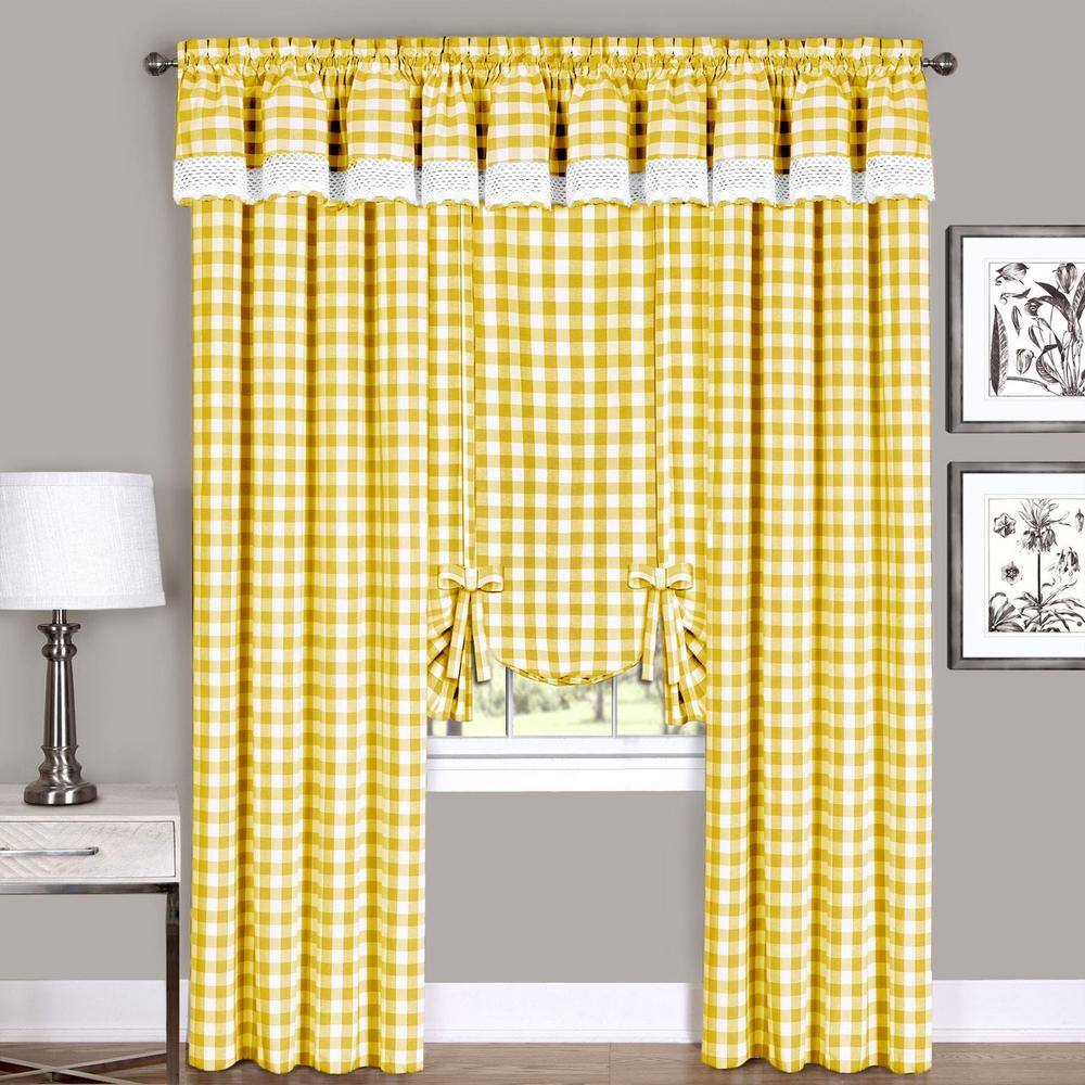 Yellow Buffalo Check Cotton Rod Pocket Curtain Panel, 42 x 84
