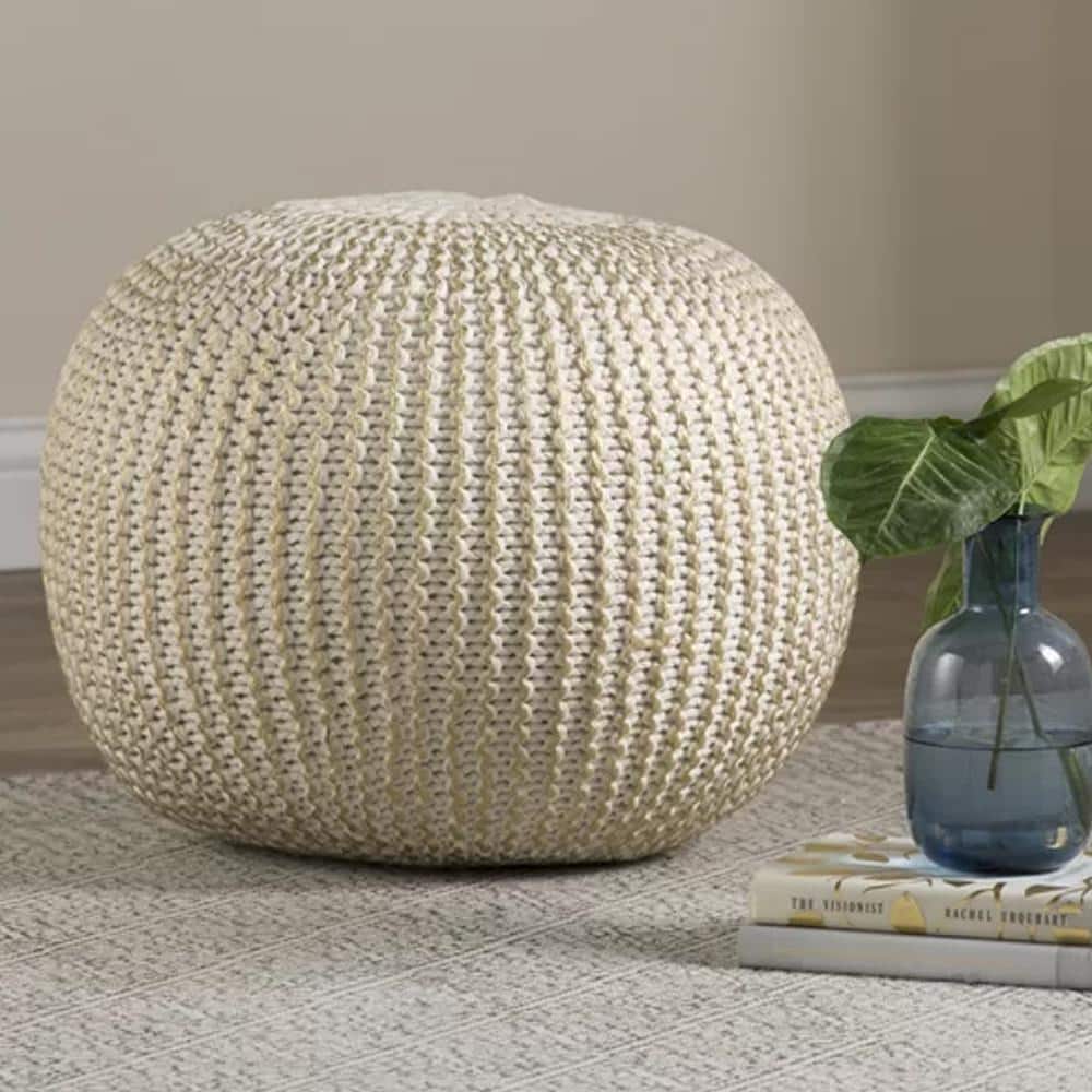 Hazel Gold Cableknit Organic Cotton Ottoman Pouf