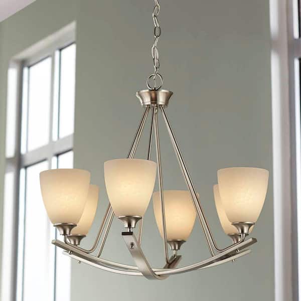 Home Decorators Collection Stansbury Collection 26 in. 6-Light Brushed Nickel Chandelier with Etched Hammered Glass Shades