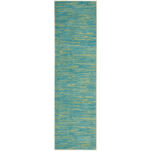 Essentials Blue Green 2 ft. x 14 ft. Solid Contemporary Runner Indoor/Outdoor Area Rug