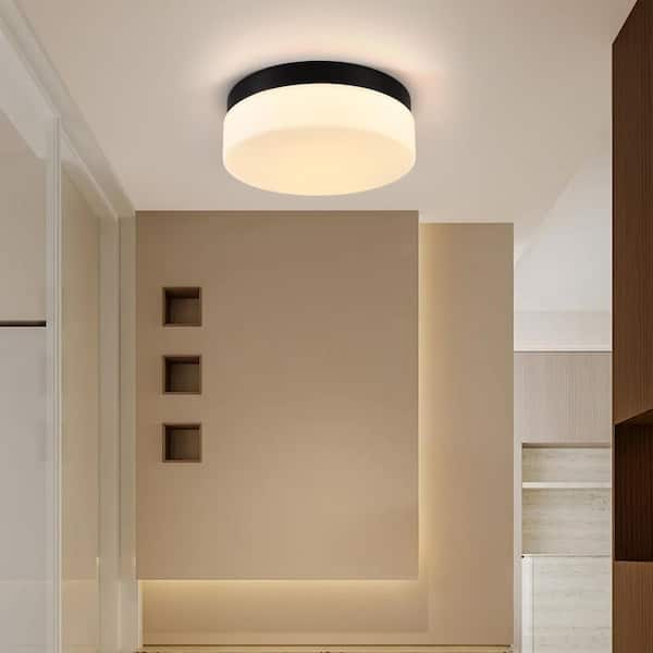 1 Light Dimmable Integrated LED Matte Black Flush Mount Round Ceiling Light for Bedroom and Hallway
