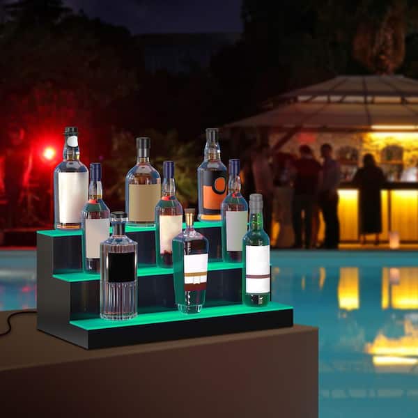 LED Lighted Liquor Bottle Display, 10 in. H x 12 in. W 18-Bottle Multi-Colored Acrylic LED Liquor Bottle Display Shelf