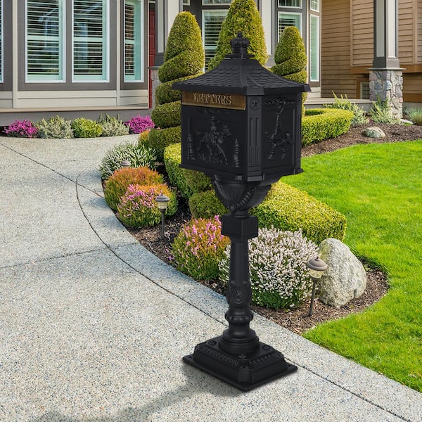 Tatayosi Black Cast Aluminum Mail Box, Outdoor Patio Garden Decor