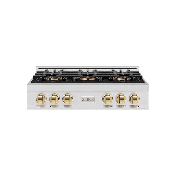 Autograph Edition 36 in. Classic Gas Rangetop with 6-Burner DuoPro Cooktop in Satin Stainless Steel and Gold Accents
