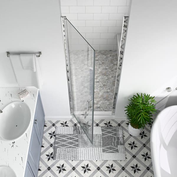 28 to 29-3/8 in. W x 72 in. H Pivot Semi-Frameless Shower Door in Chrome Finish with SGCC Certified Clear Glass
