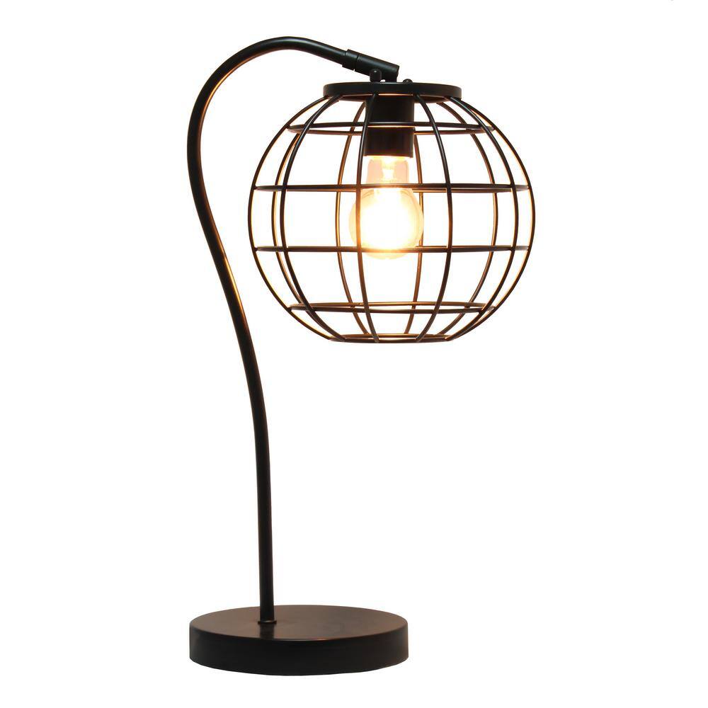 Black Metal Cage Industrial Table Lamp, 20-inch