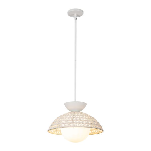 Perth 14 in. 1 Light 60-Watt White/Opal Glass Pendant Light