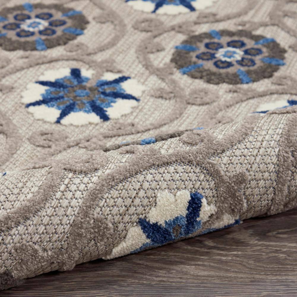 Blue and Grey Floral Synthetic 6' x 9' Reversible Rug