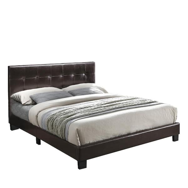 SIMPLE RELAX Brown Faux Leather Upholstered Full Bed