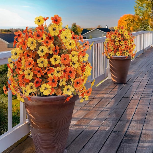 Artificial Fall Topiary Flower Tree 2 Pack Orange Yellow UV