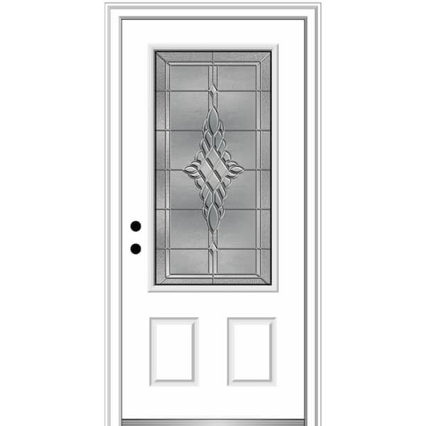 MMI DOOR 36 in. x 80 in. Grace Right-Hand Inswing 3/4-Lite Decorative Primed Fiberglass Prehung Front Door, 4-9/16 in. Frame