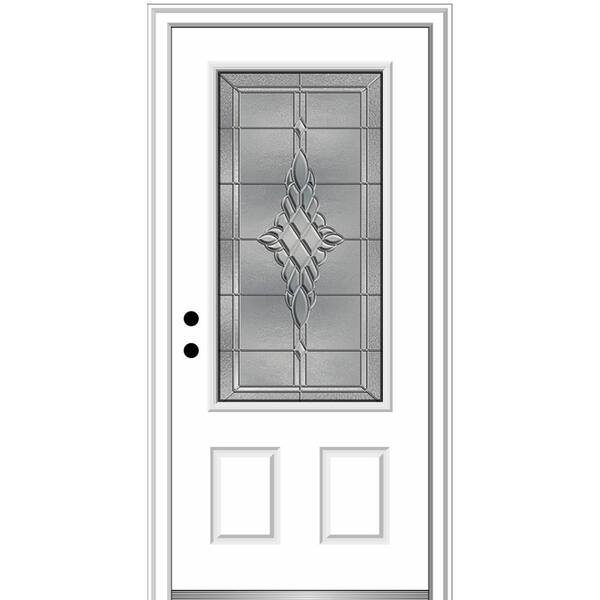 MMI Door 36 in. x 80 in. Grace Right-Hand Inswing 3/4-Lite Decorative Primed Fiberglass Prehung Front Door on 6-9/16 in. Frame