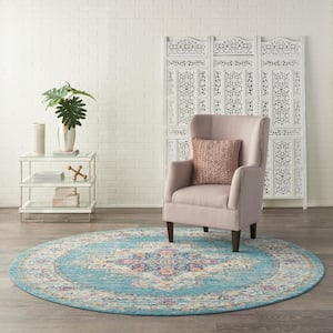 Passion Light Blue 8 ft. x 8 ft. Persian Modern Transitional Round Area Rug