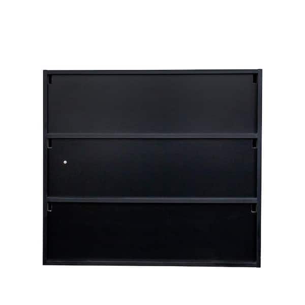 31.3 in. W x 14.76 in. D x 28.35 in. H Black Shoe Cabinet Linen Cabinet with White Glass Door and LED Light