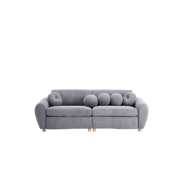 Z-joyee 84.6 in Wide Round Arm Chenille Rectangle Modern Upholstered Sofa in Gray